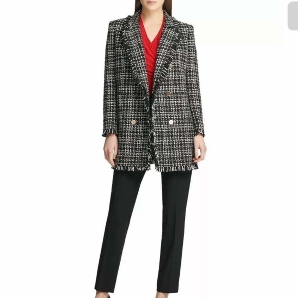 DKNY Dark Romance Double Breasted Fringe Blazer